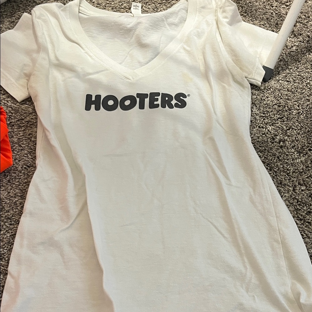 Hooters White V-Neck Logo Tee with Black Print